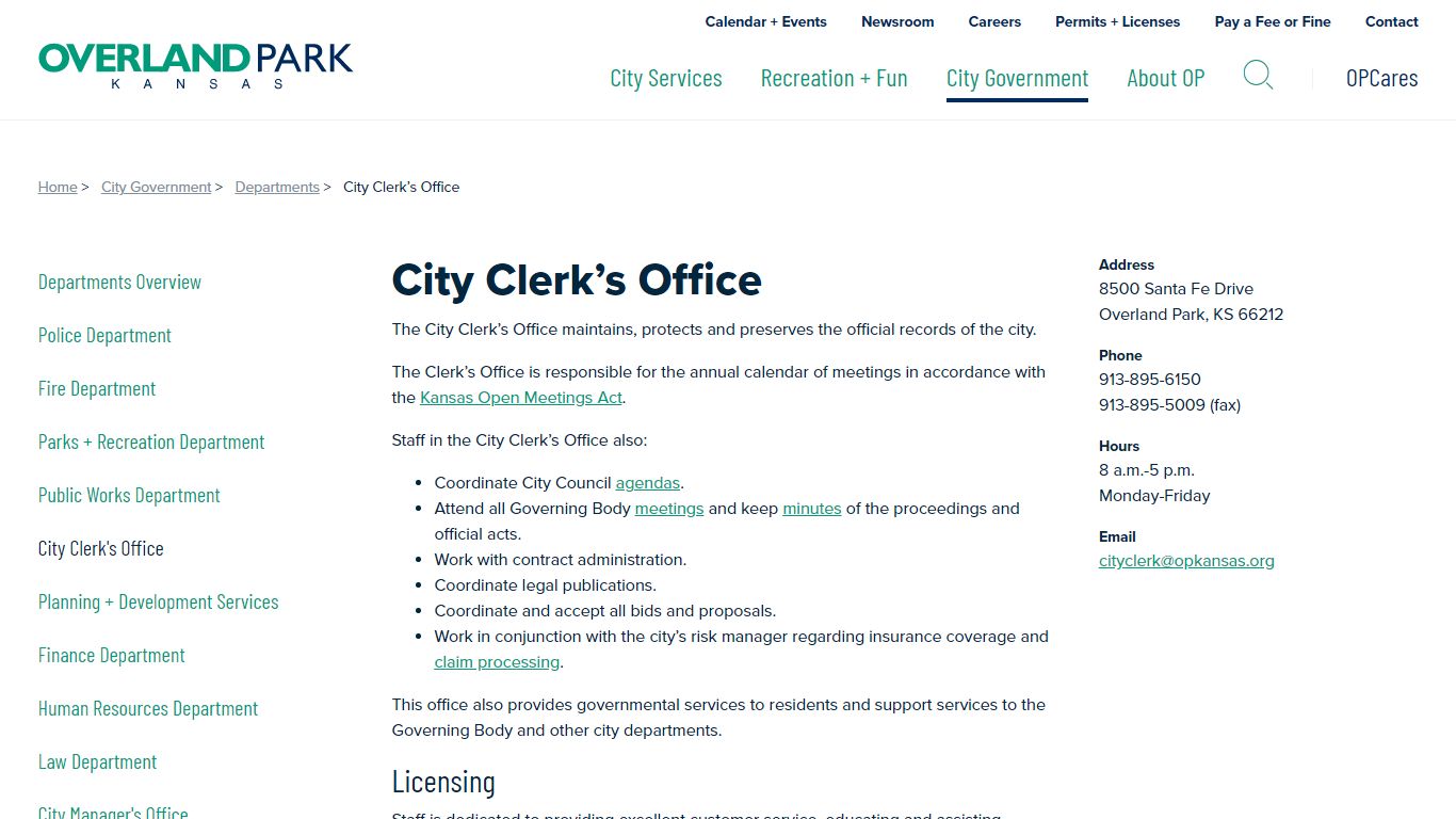 City Clerk's Office - City of Overland Park, Kansas